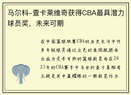 马尔科-查卡莱维奇获得CBA最具潜力球员奖，未来可期